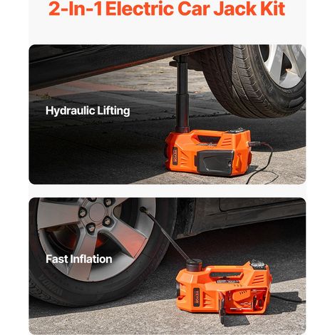 Cric Électrique pour Voitures 5 T, Cric de Levage Réglable avec Gonfleur Intégré, Outil Démonte-Pneu Portable avec Marteau Sécurisé et Lumière LED, pour Urgence Dépannage Routière SUV Berline (1/5)