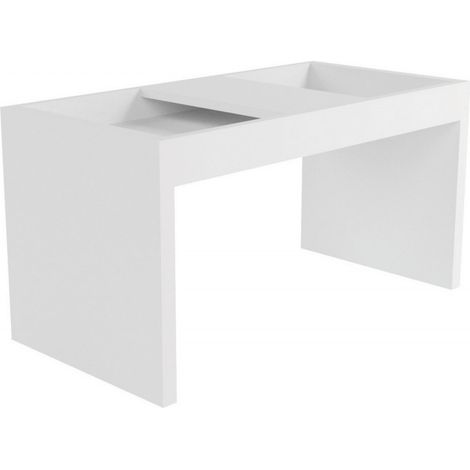Beaux Meubles Pas Chers – Table basse rectangle blanche 2 niches – Bois certifié FSC – Dimensions L 36 x H 38.5 x P 68 cm – Montage facile (1/5)