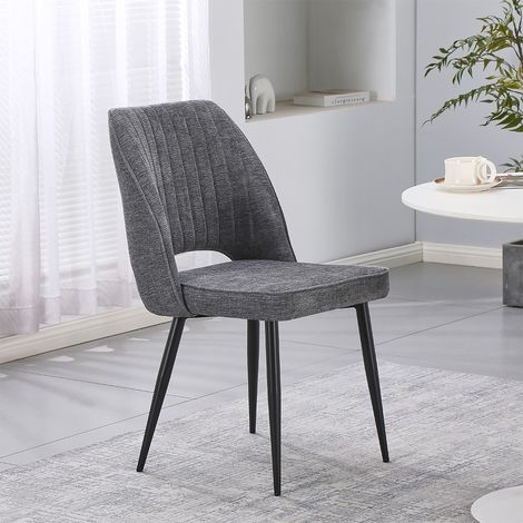 Set 4 Sedia Naila grigio con Schienale Trapuntato a Righe Verticali e Gambe in Metallo Nero (1/5)
