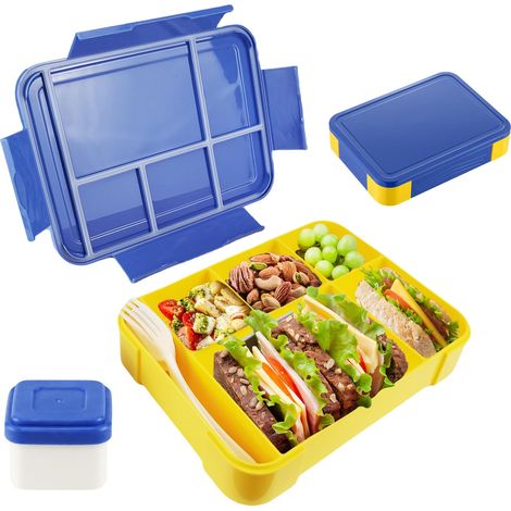 Lunchbox für Kinder mit Fächern, 1330 ml, blau-gelb, Lunchbox mit Fächern für Kinder im Vorschul- und Schulalter (1/5)