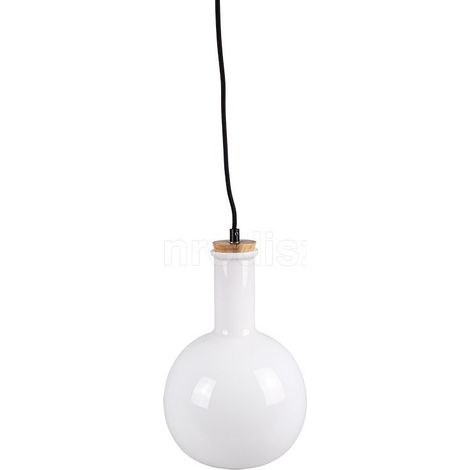 TRADE SHOP - Lampadario Pendente Lampada A Sospensione In Legno E Vetro Bianco Chiaro Rotondo - (1/5)