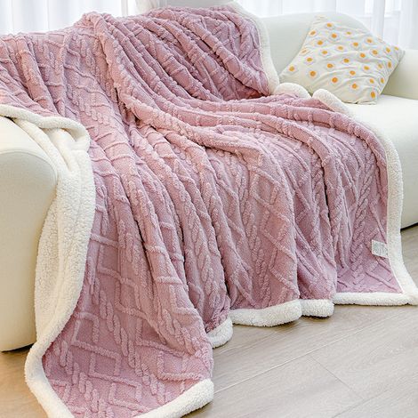 Couverture d'hiver en taffetas, couverture épaisse en peau de mouton et polaire corail, couverture de sieste au bureau (180x200cm)Violet (1/5)