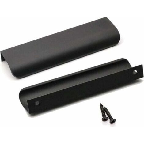 Set of 10 Matte Black Kitchen Cabinet Handles, Aluminium Alloy, 128mm Hole Spacing, 150mm Length (1/4)