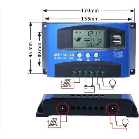 Contrôleur de charge solaire MPPT 40A, régulateur de batterie intelligent de contrôleur de batterie de panneau solaire USB 12V 24V avec écran LCD(40A) (1/4)