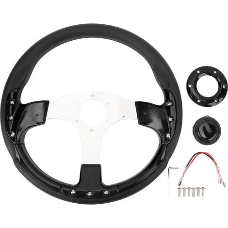 Volant Universel de Style Course de 14 Pouces avec Bouton de Klaxon en Aluminium PU pour Adaptateur de Moyeu Standard à 6 Trous (Noire) (1/5)