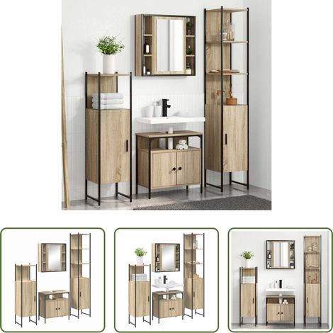 vidaXL Armoire miroir - Ensemble de mobilier de salle de bain 4 pcs Chêne Sonoma (1/5)