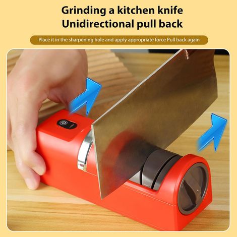 Tragbarer elektrischer USB-Scherenschärfer mit rutschfester Unterseite, geeignet für die heimische Küche und Camping (rot).