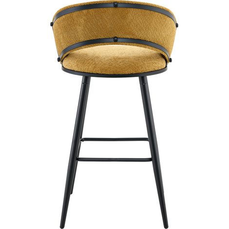 Lot de 2 tabourets de bar en velours jaune avec pied en métal noir pour cuisine et bar (1/5)