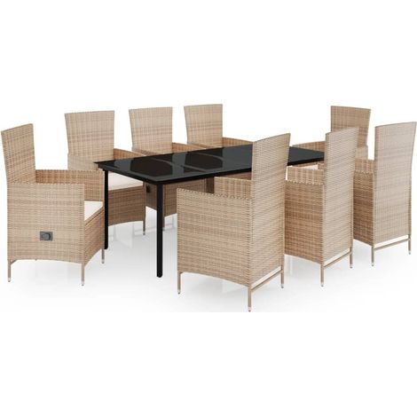 Maison Exclusive - 9-tlg. Garten-Essgruppe mit Auflagen Beige