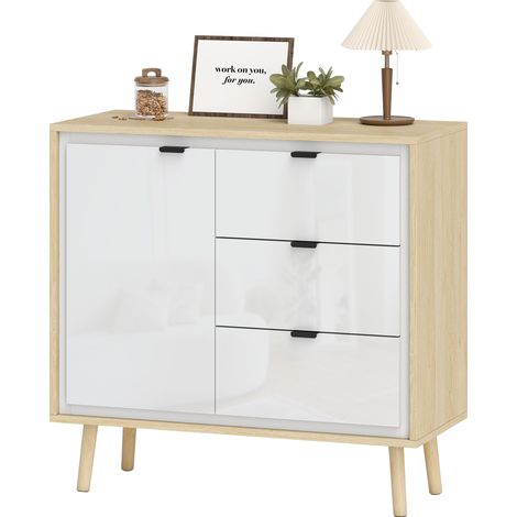 Buffet salon meuble rangement cuisine placard 2 portes 3 tiroirs étagère réglable 80x35x77 cm blanc (1/5)
