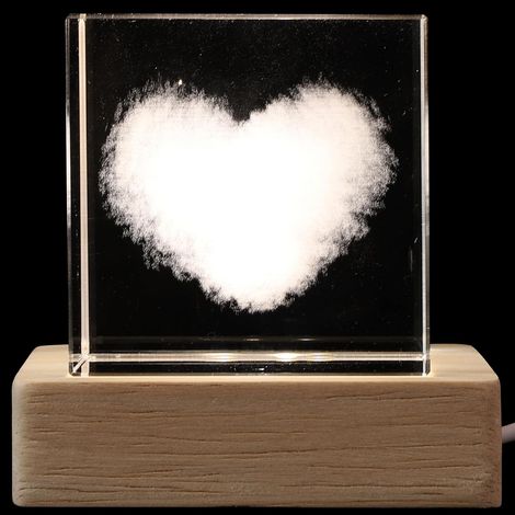 Veilleuse D'intérieur Cube Lumineux Cristal Cœur avec Base (1/5)