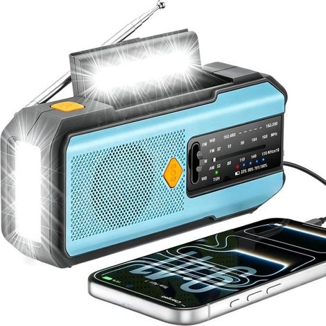 Radio solare di emergenza, radio multifunzione AM/FM/banda meteo, torcia a LED per campeggio ed emergenze, 2000 mAh. (1/5)