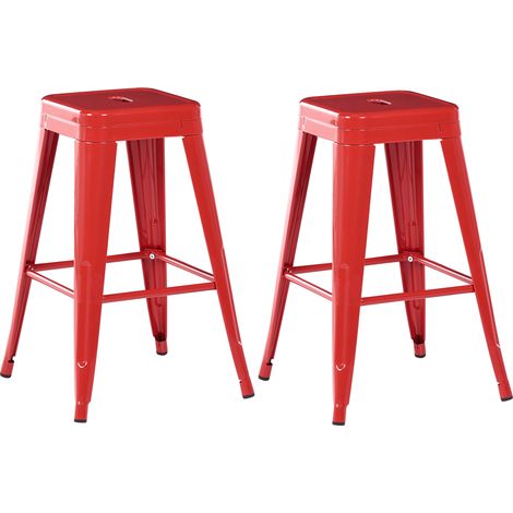 Conjunto de 2 taburetes de acero rojo 60 cm industrial interior baño cocina sala de estar exterior jardín Cabrillo (1/5)