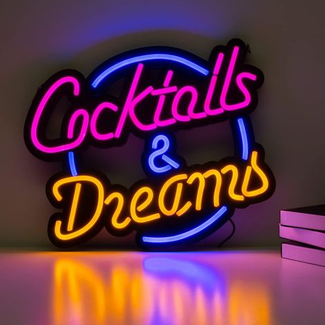 Cocktails et Rêves - Néons LED pour bar ou pub, décoration murale et de bar, enseigne lumineuse LED pour taverne, brasserie, bar et restaurant. Télécommande et adaptateur inclus. (1/4)