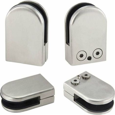 Set of 4 glass clamps, 6–8 mm, stainless steel, adjustable glass holders with flat back for balustrades, stair railings, windows, silver