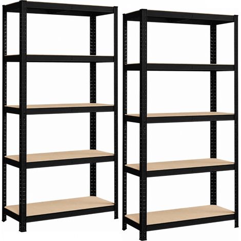 Lot de 2 étagères de stockage, rangement, 5 niveaux - Métal - 180 x 90 x 40 cm - Charge maximale 875 kg - Noir - Linxor