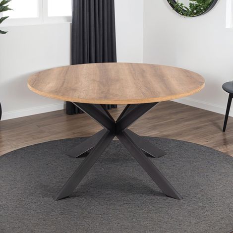 M&S – Table à manger ronde 120x76 cm – Plateau en panneaux de particules – Piètement en métal – Pour 4 personnes – Naturel et noir