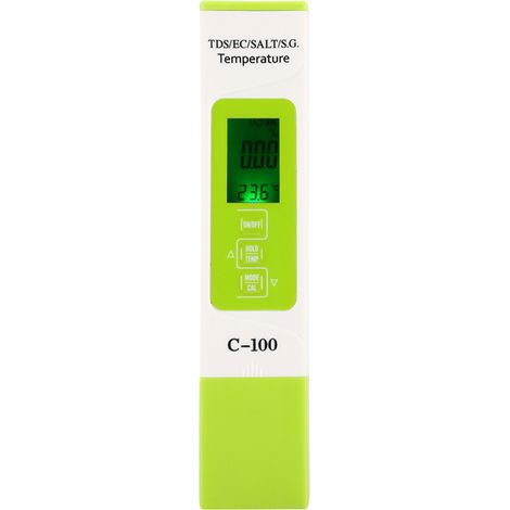Stylo testeur de qualité d'eau de mer multifonctionnel C-100 (5 en 1) : salinité, TDS, conductivité électrique. (1/5)