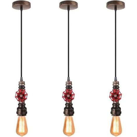 U-Do 3Pcs Lustre Suspension Luminaire Rétro Industriel en Métal Rouille décoration Chambre Cuisine Salon (1/4)