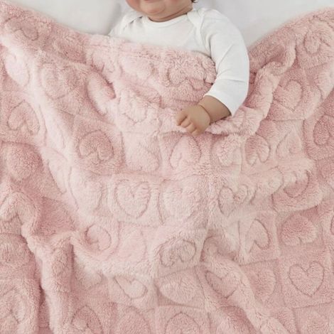 Couverture Sherpa - 75 x 100 cm - Pour Bébé Et Animaux - Rose À Motifs Cœurs - 1 Pièce (1/4)