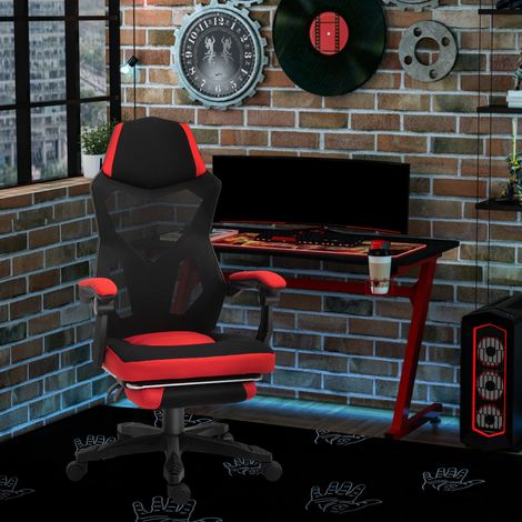 Chaise de bureau gaming ergonomique avec repose-pieds, inclinable jusqu'à 135°, noir et rouge HAVRYA (1/5)