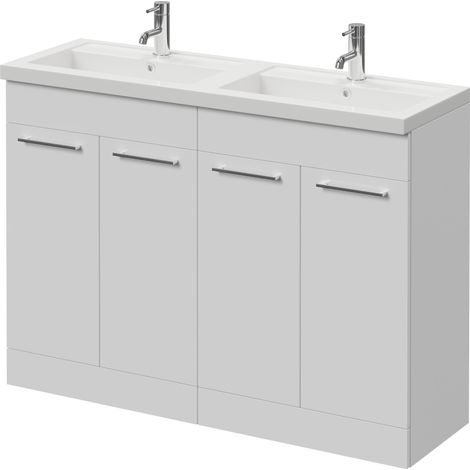 Napoli 390 Gloss White 1200mm 4 Door Vanity Unit with Double Lucia Basins - 1200mm - Chrome 160mm Handle