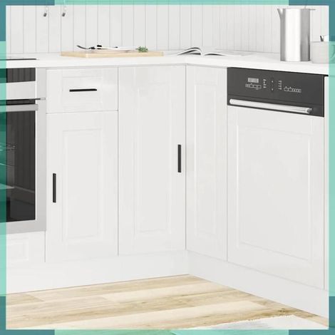 Armoire d'angle de cuisine - Porto - Blanc brillant - Bois d'ingénierie - Pieds réglables (1/5)