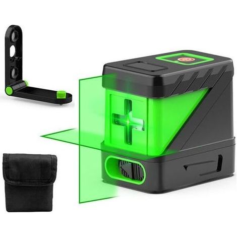 Niveau Laser Croix Vert, Commutable Ligne Laser Auto-nivellement, avec Base, Ligne Croix/Horizontale/Verticale, 20m, pour Intérieur Extérieur, batterie non incluse