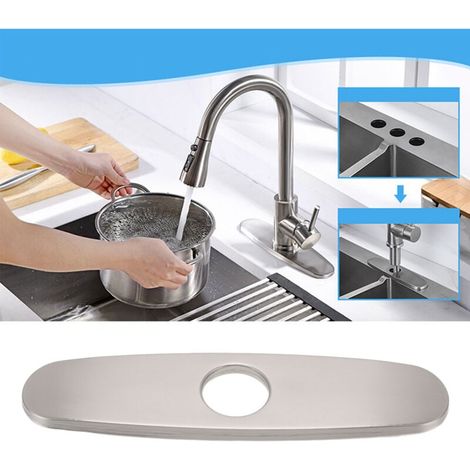 Plaque de recouvrement du trou de robinet d'évier en acier inoxydable 304 brossé, plaque de fond, plaque de base, panneau décoratif pour robinet de cuisine (1/5)