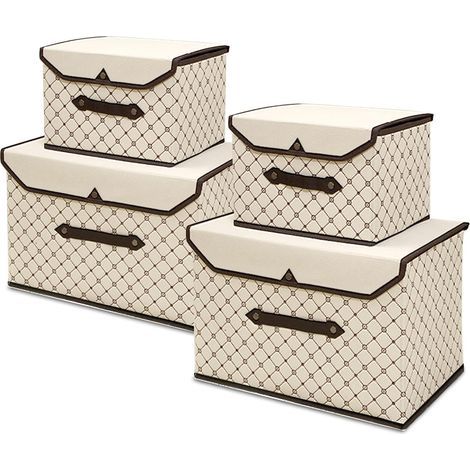 Storage Box with Lid Collapsible Storage Baskets and Boxes Set of 4 for Clothes, Toys, Books, Cosmetics (Plaid)