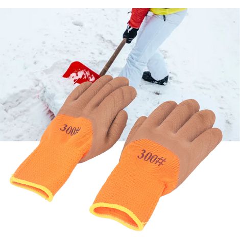 Paar strapazierfähige, rutschfeste Arbeitshandschuhe aus Baumwolle, fleecegefüttert, frostbeständig, warm, dick und wasserdicht. (1/5)