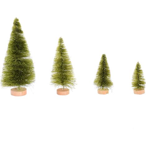Arbre de noël artificiel vert, 4 pièces, petite Base en bois, Table Miniature pour scène d'hiver, paysage de Train et de chemin de fer (1/5)