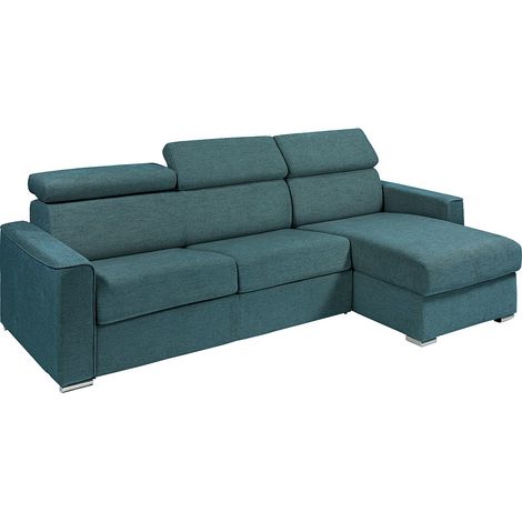 Divano letto ang. a ribalta angolo reversibile Letto doghe larghe 140cm Materasso 22cm Tessuto Blu - VIZIR