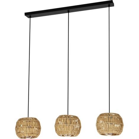 Lampadario Rustico Country Sheldon Acciaio Nero Legno Effetto Legno 3 Luci E27
