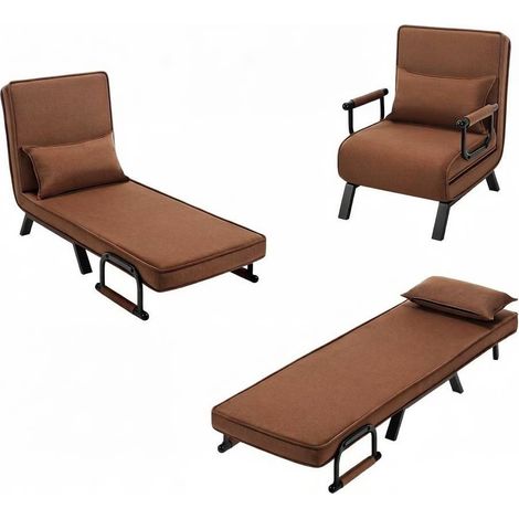 Silla cama convertible 3 en 1 de lino y metal marrón con respaldo ajustable (1/5)