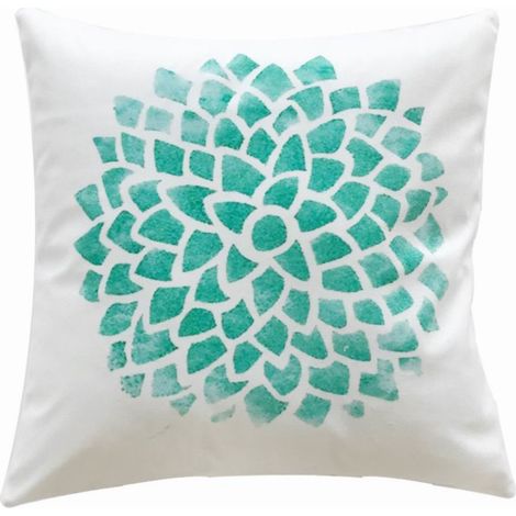 Housse De Coussin Motif Fleurs Bleu Vert Pour Canapé Bureau Chaise Décoration Intérieure 1 Pièce (1/5)