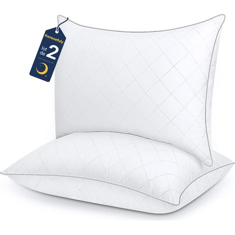 Lot de 2 Oreillers 50x70 cm Konsoefuly, Fibres Creuses 7D, Respirants, Hypoallergéniques, Très Souple, Entretien Facile, Certifié Oeko-Tex