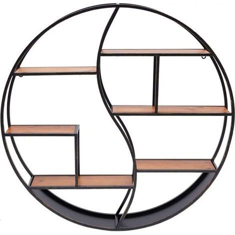Runde Wandregal - Divit - 6 Regale - Durchmesser 68 cm - Struktur aus Metall und Holz