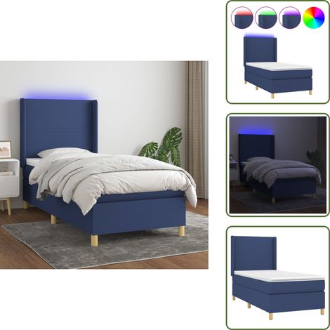 Letto con luci LED - vidaXL Letto a Molle con Materasso e LED Blu 100x200cm in Tessuto - Letto con testiera regolabile