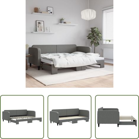vidaXL Doppelbett - Tagesbett Ausziehbar Dunkelgrau 80x200 cm Stoff (1/5)