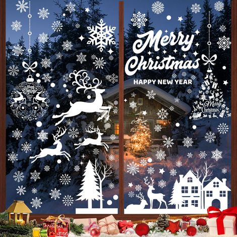 169 Stickers Noel Fenetre, Stickers Noel Réutilisable, Décoration Noël Fenetre Electrostatique avec Flocon de Neige, PVC Autocollant Noël fenetre, stickers noel Vitre, Blancs Hiver Intérieur Deco(B) (1/5)