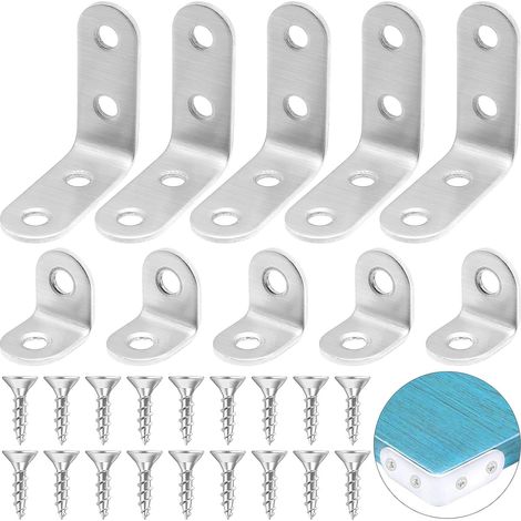 EASYCOMFORT 20pcs 90 Degrés Équerre d'Angle Bretelles, Support D'angle Droit Brace en Acier Inoxydable en Forme de L avec 60 Vis pour étagère en Bois Armoire Chaise Table Porte (1/5)
