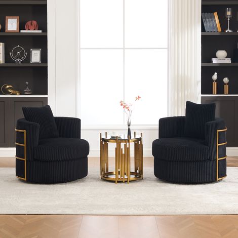 Sillón giratorio 79x76x78 cm negro, lote de 2 con almacenamiento, tejido acanalado MEUBLIV (1/5)