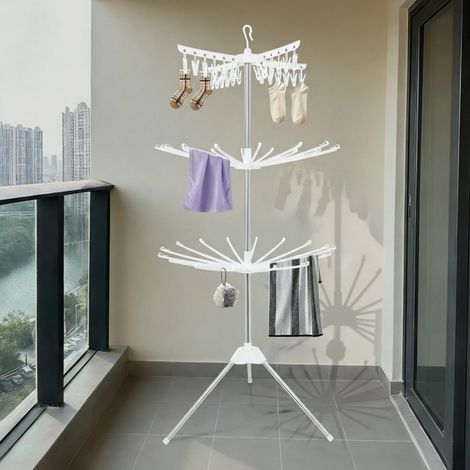 Séchoir pliable à 3 niveaux 68  68  170cm porte-vêtements 360 ° rotatif Sèche-linge pour salle de bain armoires balcons barres de séchage tringles à rideaux de douche, etc (blanc)