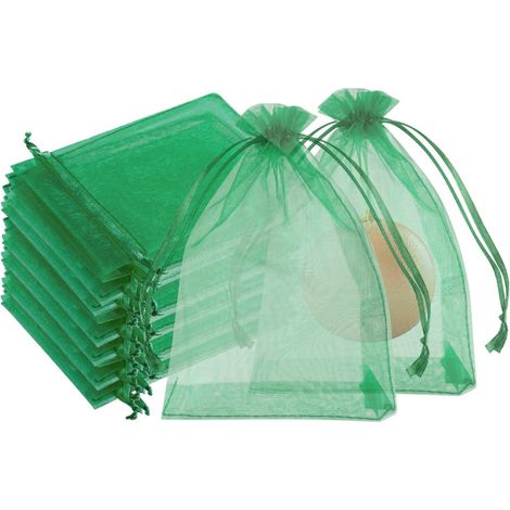 100 bolsas protectoras con cordón, de organza, color verde, para racimos de uvas. (1/5)