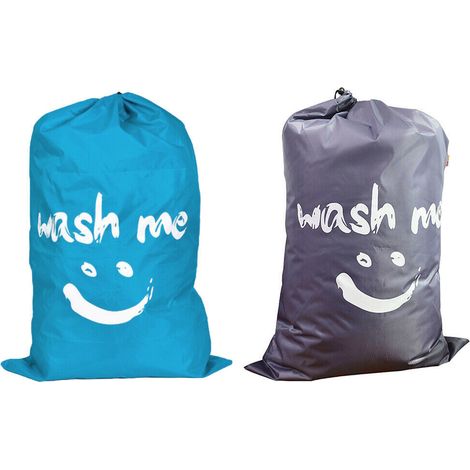 Sac À Linge - Taffetas Polyester Haute Densité - Fermeture À Cordon Avec Ressort - Capacité 18 Kg - Pour Voyage Lavoir Ou Rangement Maison - Lot De 2 (1/5)