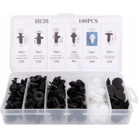 100 pièces Clip universel de garniture de porte, Kit de rivets poussoirs de voiture en plastique Clips de garniture de panneau de carte de porte Attache de fixation de pare-chocs,