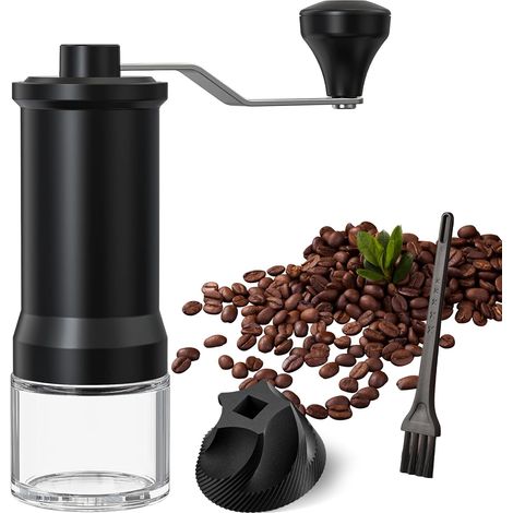 Molinillo de café manual con mecanismo de molienda cerámico de alta precisión, que ofrece ajustes de molienda precisos (30 niveles) - Para espresso - Negro (1/4)