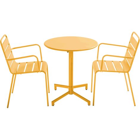 Ensemble table de jardin et 2 fauteuils en métal jaune - Palavas