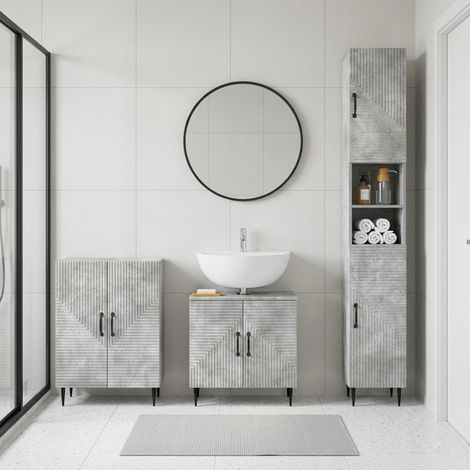Beyamis Ensemble de meubles de salle de bain 3 pièces  Gris béton (1/5)